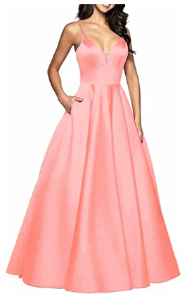 Women's V-Neck Prom Dresses Long Spaghetti Strap Satin - Backless Ball Gowns