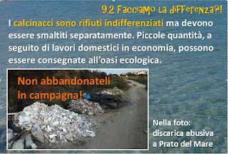 foto acqua + testo come conferire i calcinacci + foto discarica abusiva prato del mare