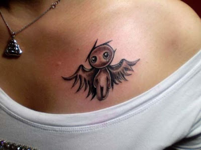 Little Fairy Angel Tattoos on back shoulder for girl