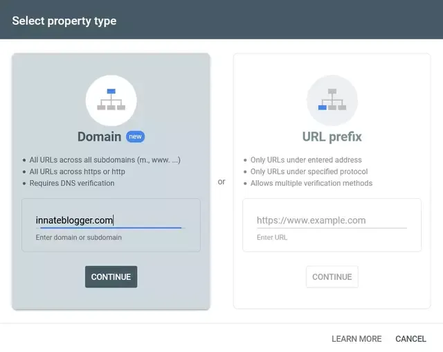 Submit Blogger Website Domain to Google Search Console