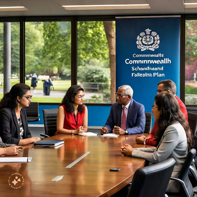 Image of a globe with a Commonwealth logo and a scholarship medal, representing the Commonwealth Scholarship and Fellowship Plan, a prestigious award for students and professionals to study and research in Commonwealth countries, promoting academic excellence, cultural exchange, and global development