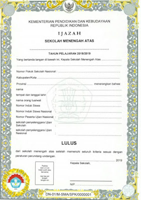 Pedoman Bentuk Spesifikasi Teknis Tata Cara dan Mekanisme Pengisian Blanko Ijazah pada Satuan Pendidikan Dasar dan Menengah Tahun 2019