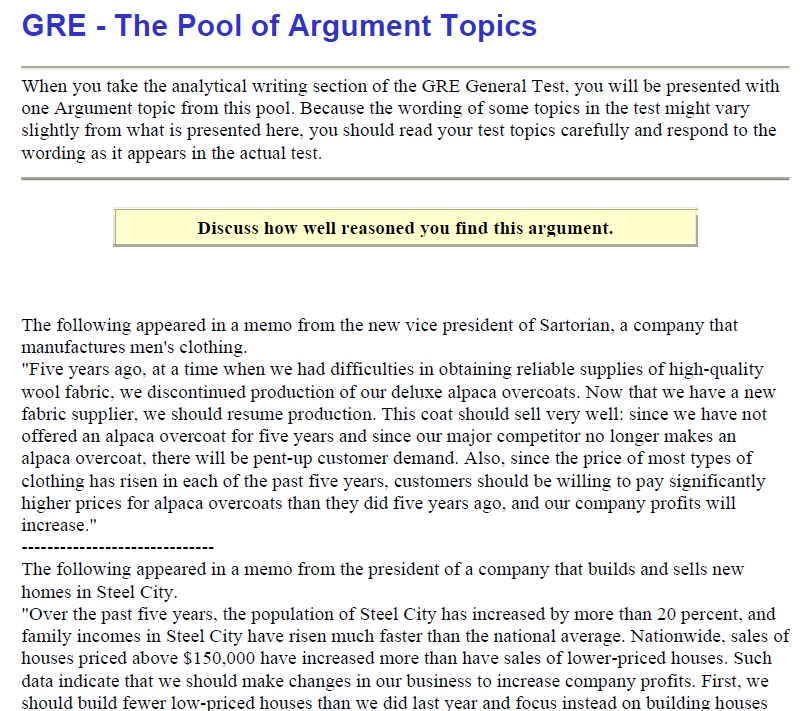 GRE Pool of Argument