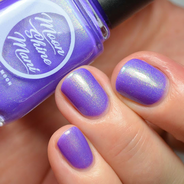 neon purple nail polish with shimmer swatch