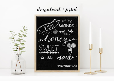 Kind words Bible verse instant download wall art in black and white