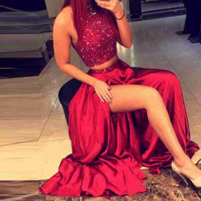 A Glimpse of Glam - Babyonlinedress Red Sequined Bodice Dress