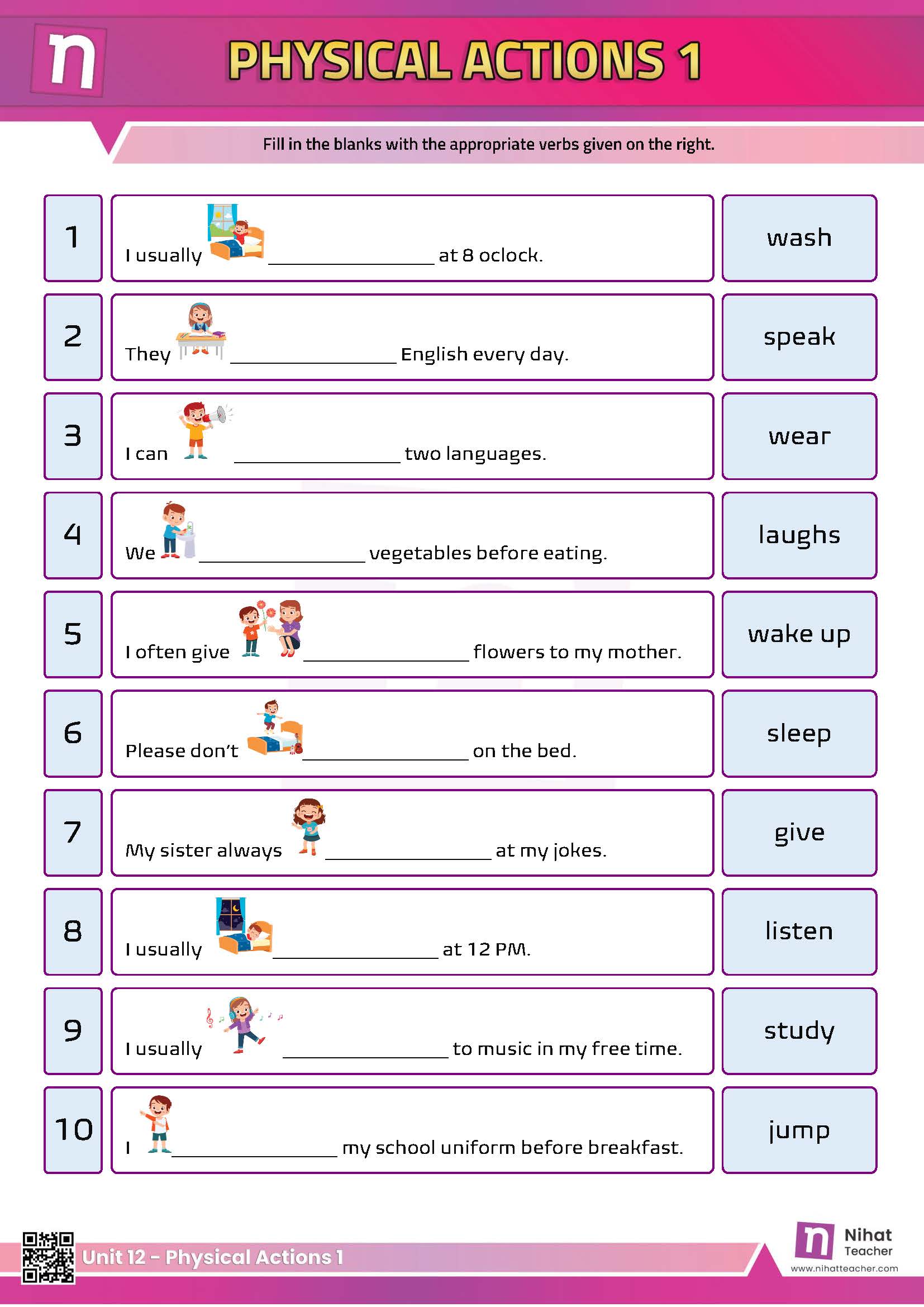 Practise English Vocabulary. A PDF worksheet about action verbs in English. Download a PDF worksheet about action verbs in English.