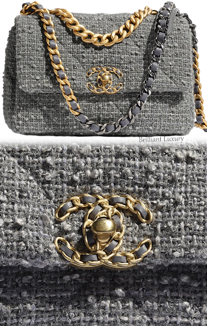 ♦Grey Chanel wool tweed 19 flap bag #chanel #bag #grey #brilliantluxury