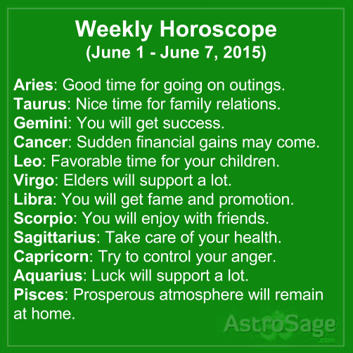 Weekly horoscope will tell about your love and general life for the upcoming week.