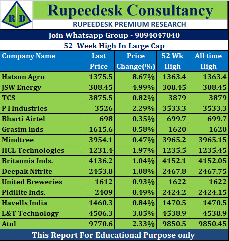 52  Week High In Large Cap