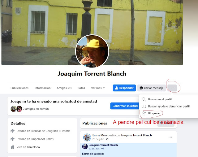 Joaquim Torrent Blanch, bloquear, facebook