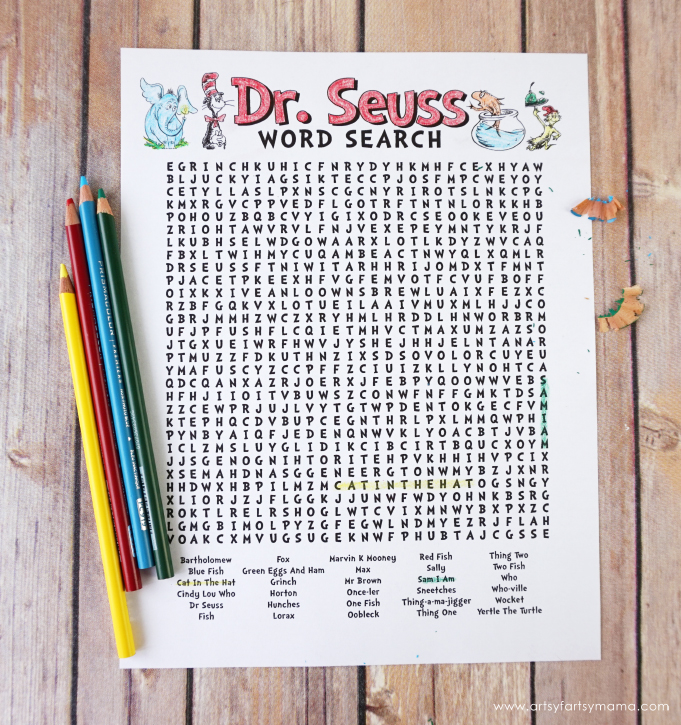 Free Printable Dr. Seuss Word Search Coloring Page #DrSeuss