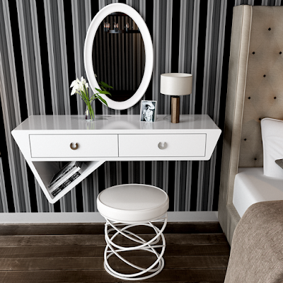ultramodern wooden wall mounted dressing table design with mirror