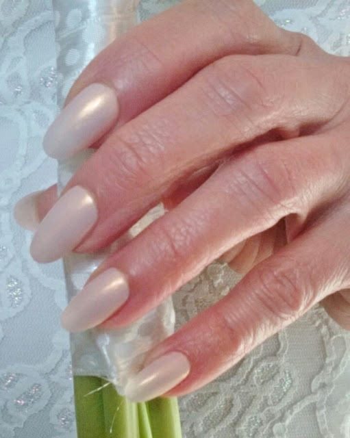 pink gold bride nails