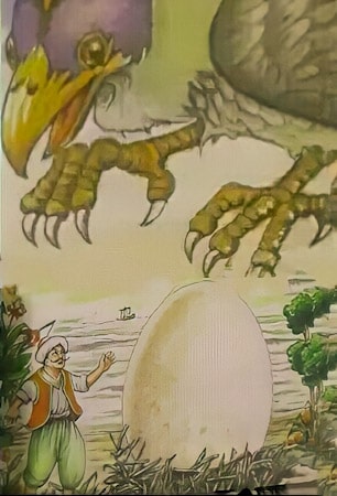 Sindbad saw a big bird and found out that this big egg belonged to this bird.  the fantastic voyages of sindbad the sailor,story for kids to read,sindbad the sailor story,Bedtime stories,sindbad the sailor story in english,bedtime stories,baby's stories,sindbad the sailor story summary,