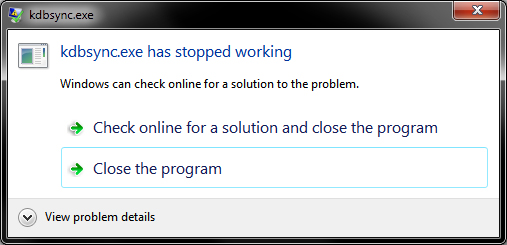 CARA MEMPERBAIKI..!!!  kdbsync.exe has stopped working