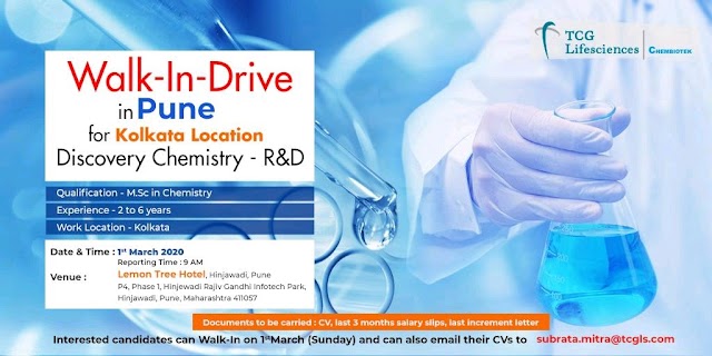 TCG Life sciences | Walk-in for Discovery Chemistry on 1 Mar 2020 | Pune