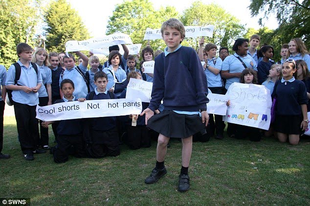 Schoolboy in a skirt: Pupil protests at rule forcing boys to wear trousers during hot weather