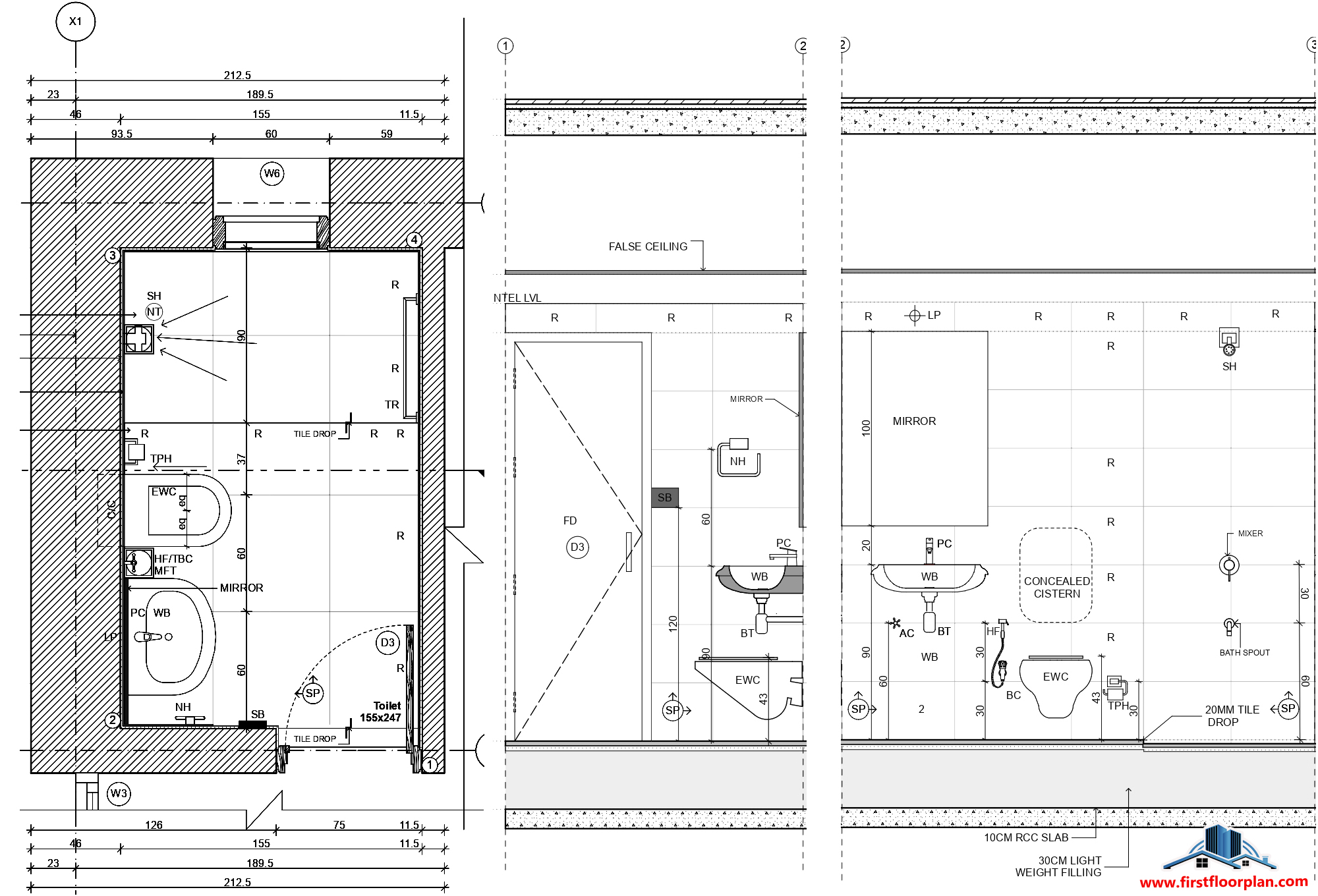 Wardrobe with bar and safe elevation and section details dwg file