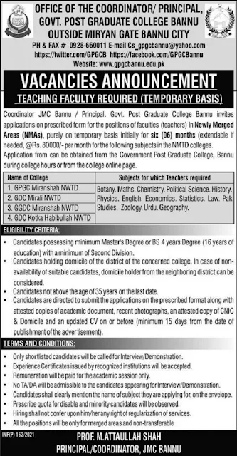 government-postgraduate-college-bannu-jobs-2021-advertisement-application-form