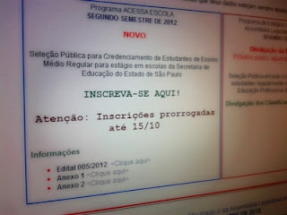 Site da FUNDAP - Processo seletivo prorrogado até 15/10/2012