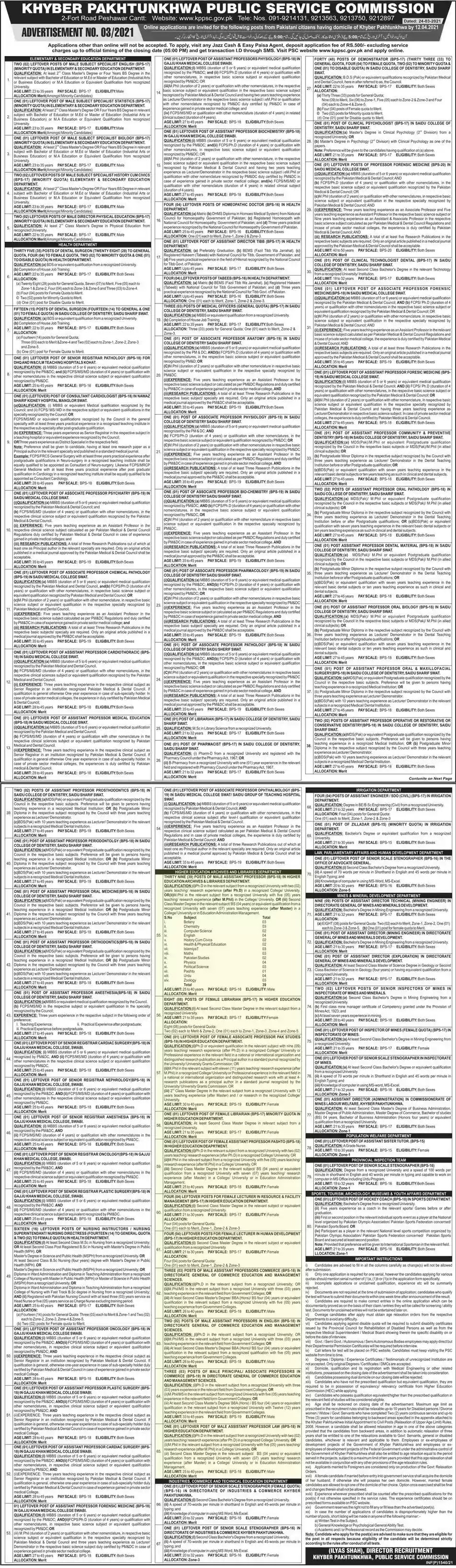 New Jobs in Pakistan PPSC KPK Jobs 2021 | Apply Online