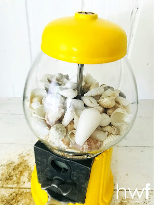 summer,beach style,coastal style,seashells,painting,DIY,diy decorating,colorful home,decorating,re-purposing,up-cycling,thrifted,beach souvenirs,seashell collections,seashell displays, gumball machine.