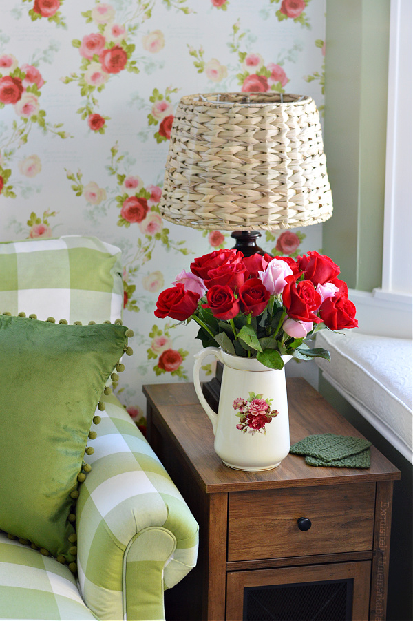 Cottage Style Checked Sofa and Floral Wallpaper