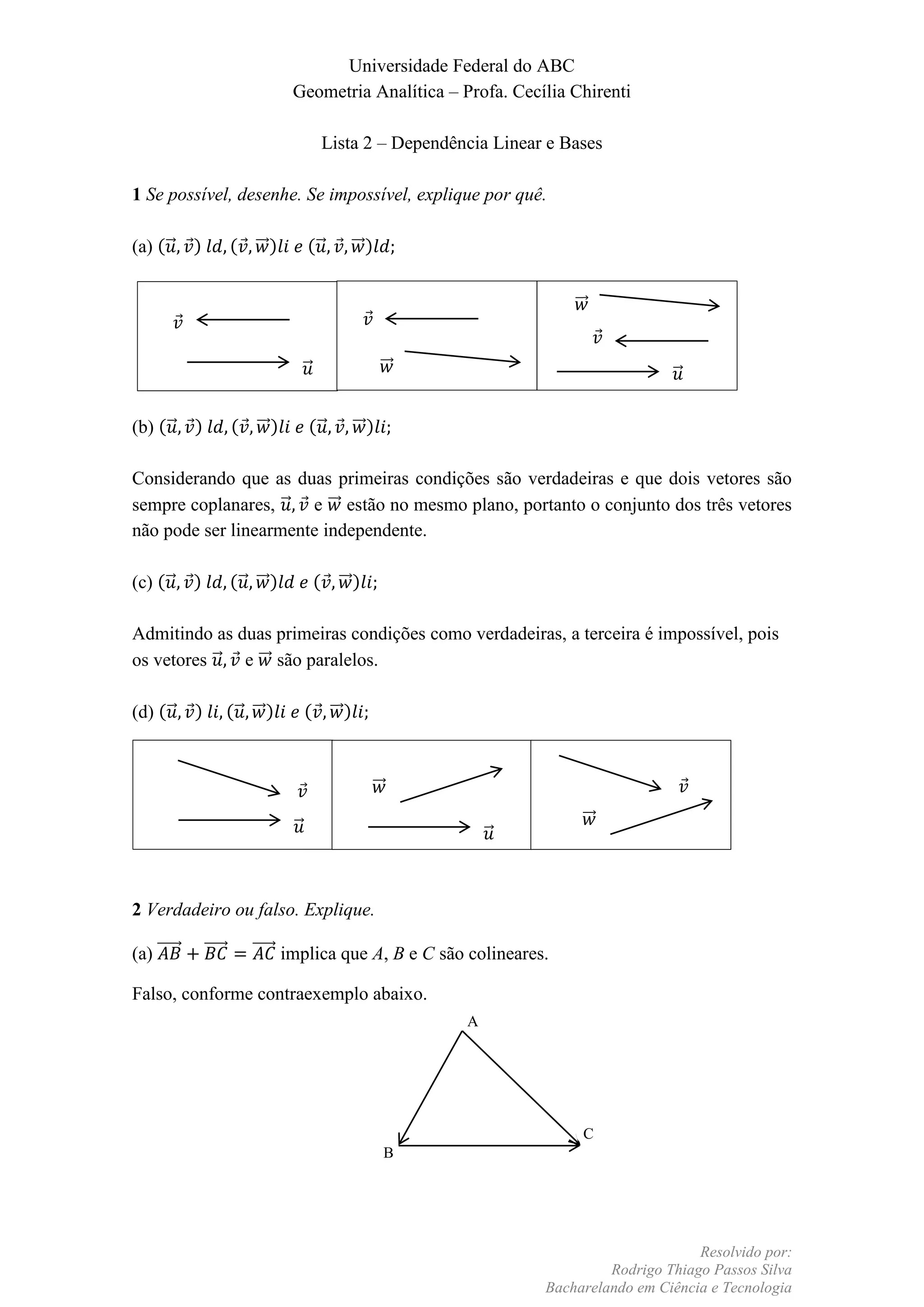 Geometria Analítica Exercícios resolvidos