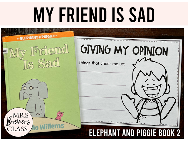 Elephant & Piggie My Friend is Sad book activities unit with literacy companion activities and a craftivity for Kindergarten and First Grade