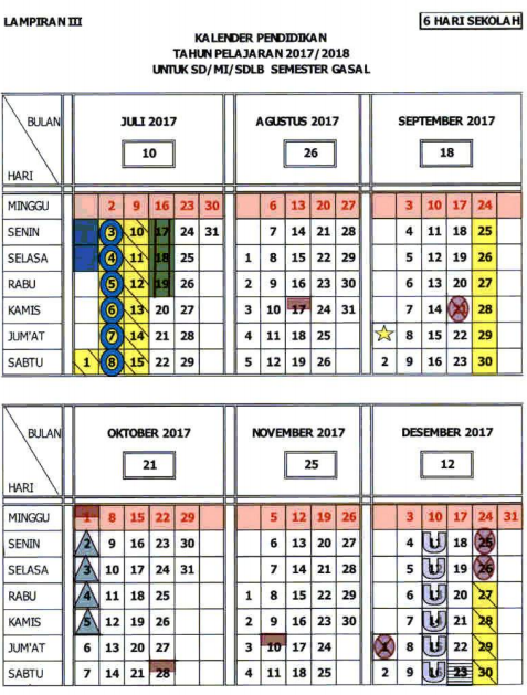 Kalender Pendidikan 2017/ 2018 Jawa Tengah untuk SD, SMP 