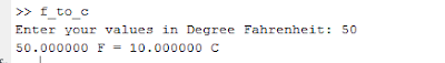 Fahrenheit to celsius conversion using matlab, f_to_c.m