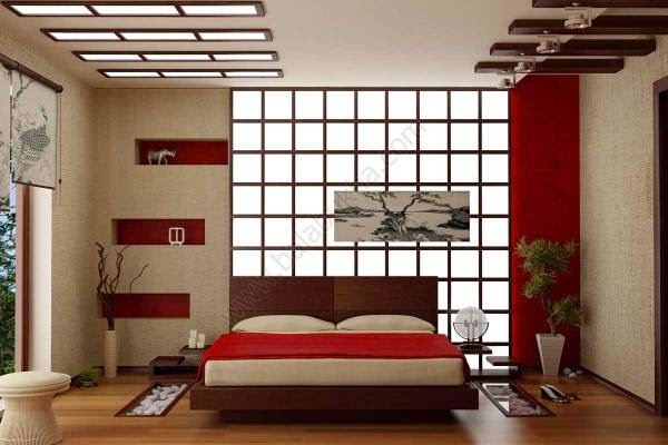 bedroom color schemes, Japanese style platform bed