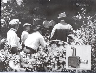 Camera crew films an outdoor scene