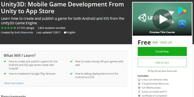 [100% Off] Unity3D: Mobile Game Development From Unity to App Store| Worth 95$