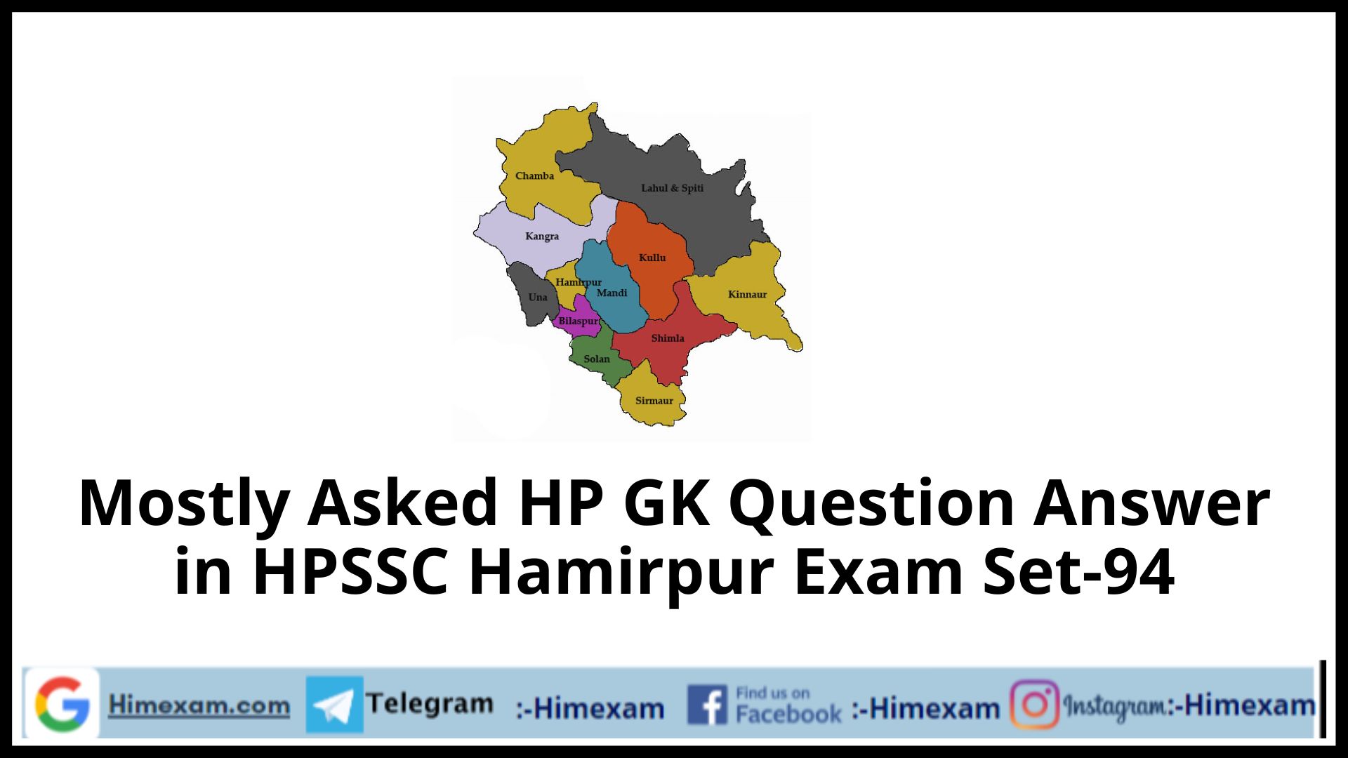 Mostly Asked HP GK Question Answer in HPSSC Hamirpur Exam Set-94