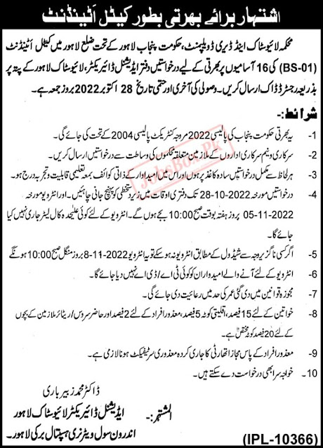 Dairy Development jobs 2022-Jobs in Live stoke and Dairy Department Punjab-Today jobs