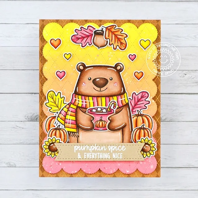 Sunny Studio Stamps: Dotted Diamond Background Die Focused Card by Marine Simon (featuring Holiday Hugs, Frilly Frame Dies)