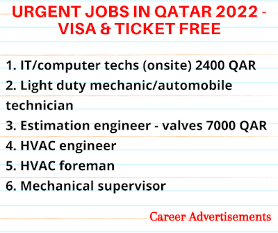 Urgent Jobs in Qatar 2022 - Visa & Ticket Free