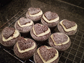 chocolate Guinness cupcakes decorated for valentines day