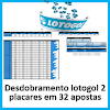 Desdobramento de 2 placares na lotogol fechando 5 acertos em 32 apostas