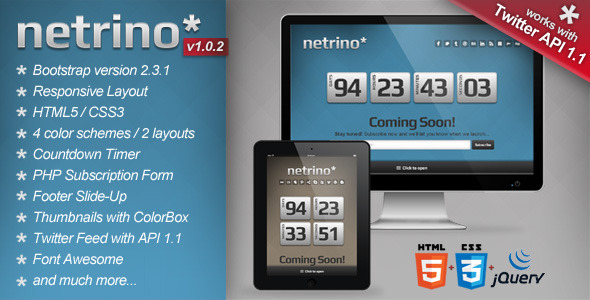 Netrino - Bootstrap Coming Soon Page - Under Construction Specialty Pages