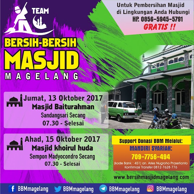 Bergabunglah dengan kami dalam aksi bersih-bersih Masjid Khoirul Huda Sempon Madyo Condro Secang Magelang