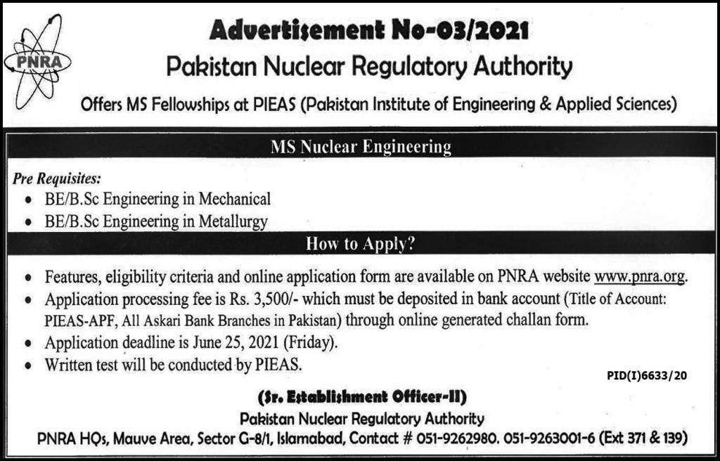 Latest PNRA PIEAS Pakistan Nuclear Regulatory Authority Jobs 2021