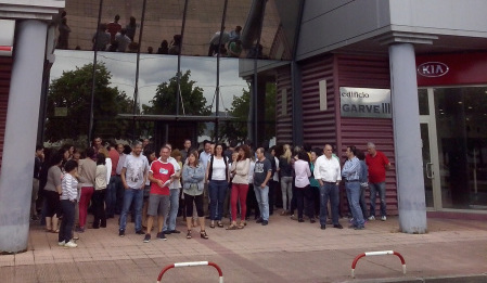 Concentración de trabajadores de Indra en Barakaldo. Foto: Comité de empresa