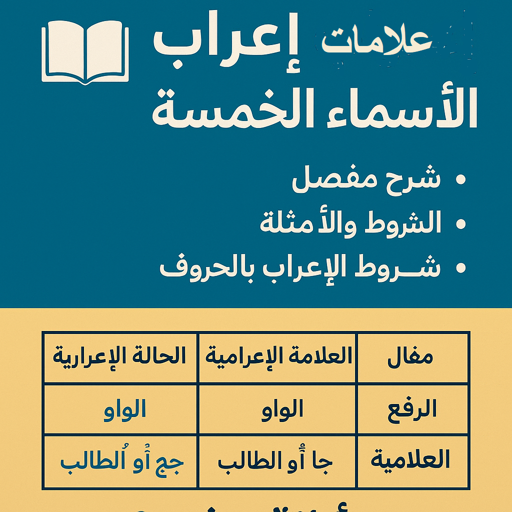 📘 علامات إعراب الأسماء الخمسة في اللغة العربية مع أمثلة مفصلة