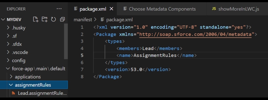 package.xml for assignment rule