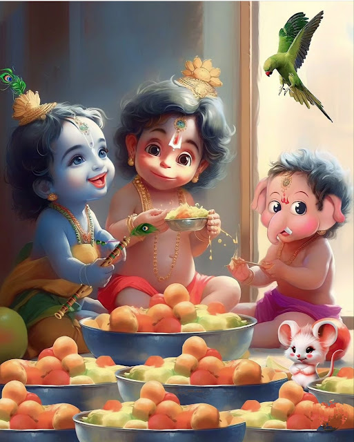 3 God Krishan Bhagwan, Shri Hanuman and Ganesha