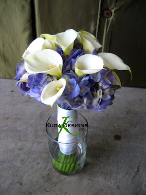 their dress and she loves shocking blue hydrangeas with white callas