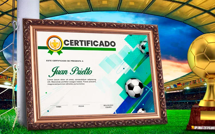 Certificado deportivo de futbol para niños